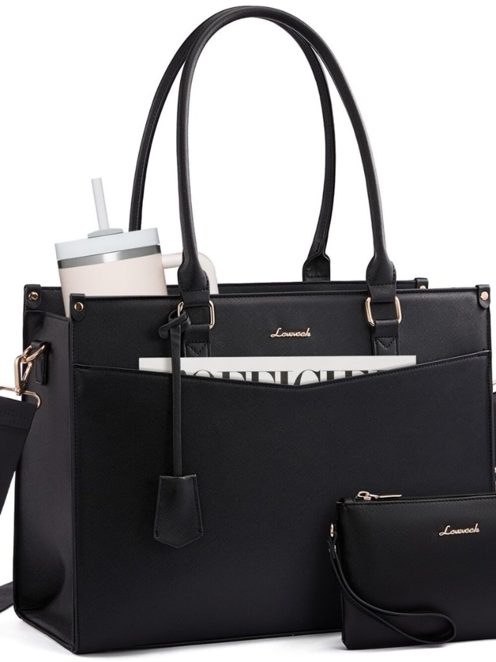 Laptop Bag for Women, Waterproof Tote Purse with Clutch for Work